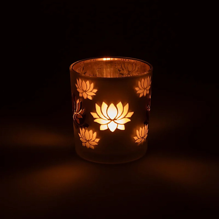 Candle light holder frosted/metallic Lotus | Pieralune