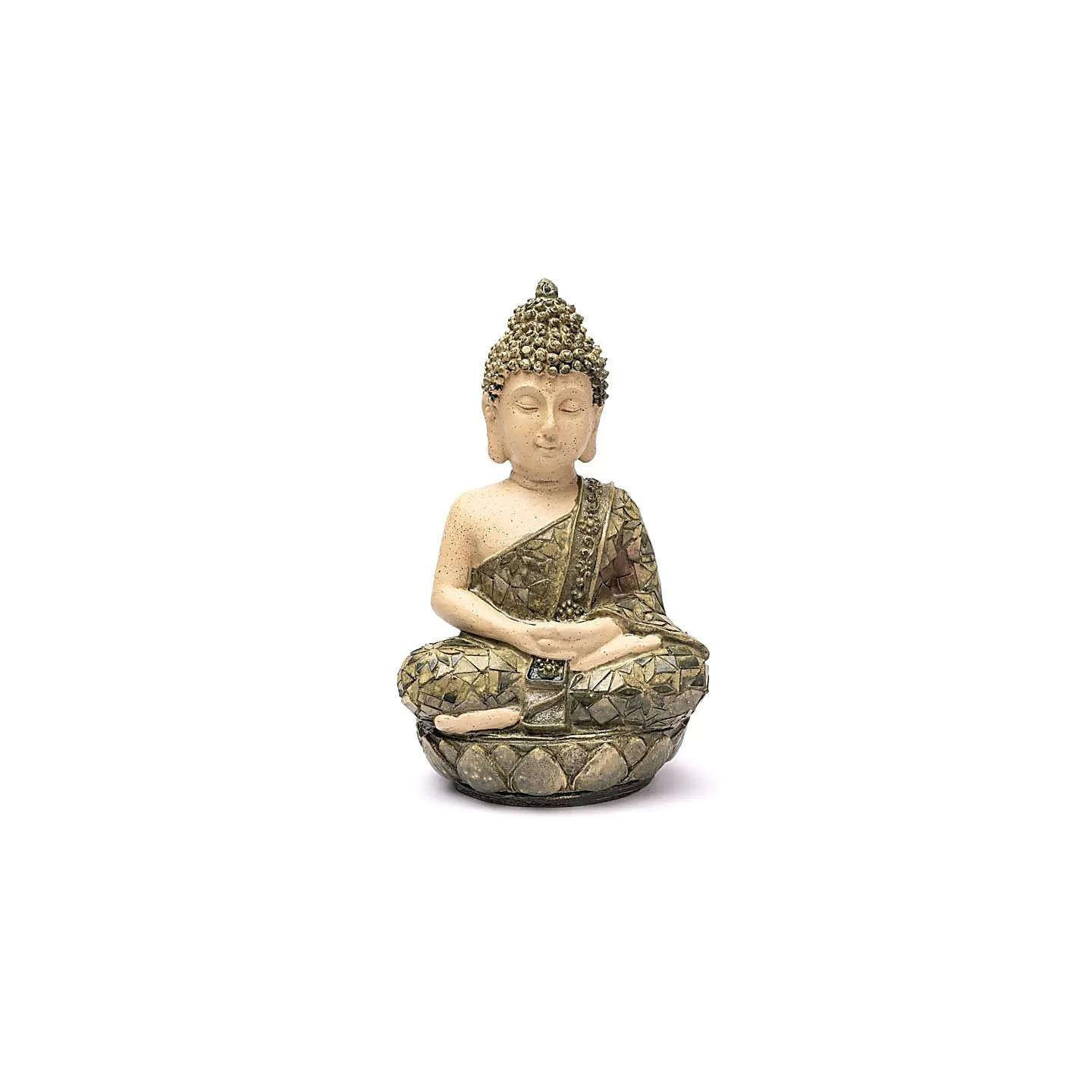 Statue Bouddha méditation mosaïque verte | Pieralune