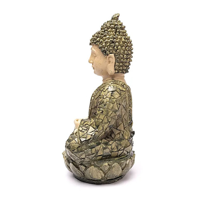 Statue Bouddha méditation mosaïque verte | Pieralune
