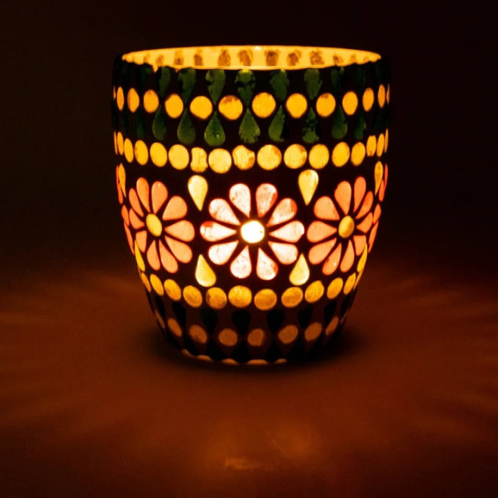 Photophore mosaïque vert/jaune | Pieralune