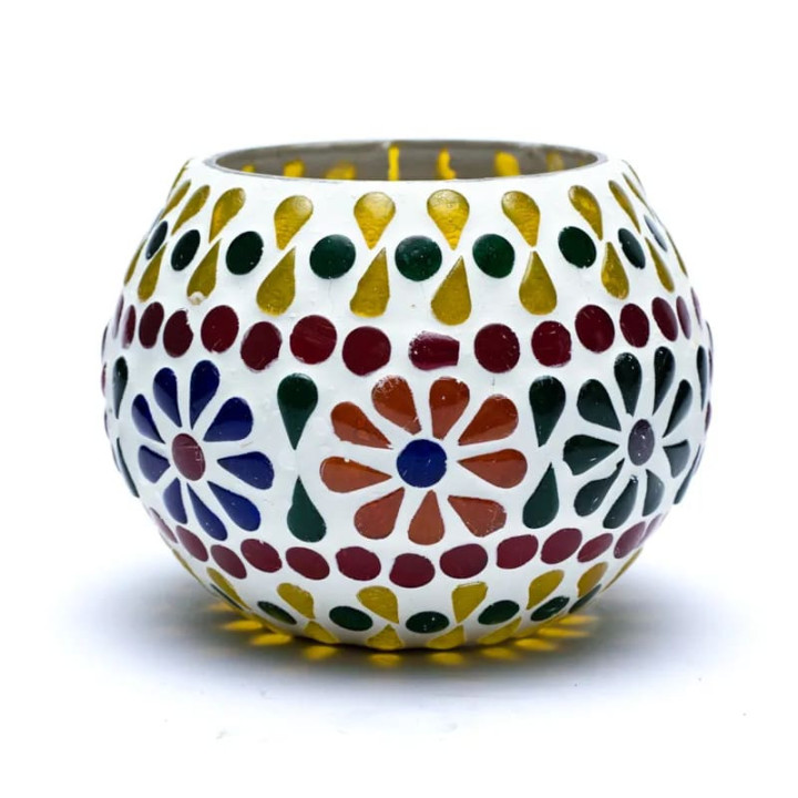 Photophore fleurs en mosaïque | Pieralune