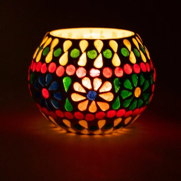 Photophore fleurs en mosaïque | Pieralune