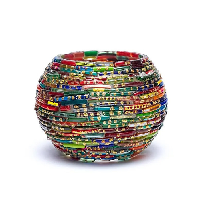 Photophore mosaïque rayures colorées | Pieralune