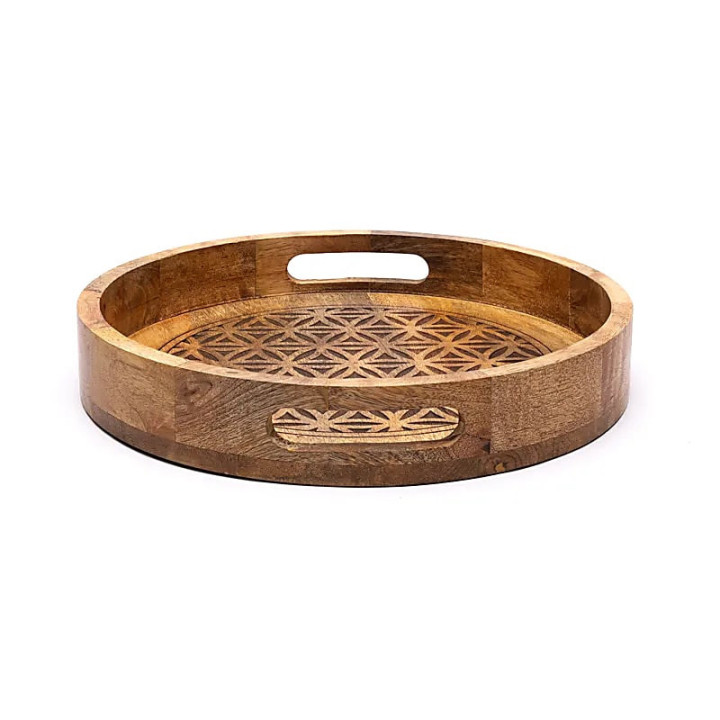 Plateau de service Fleur de Vie bois de manguier | Pieralune