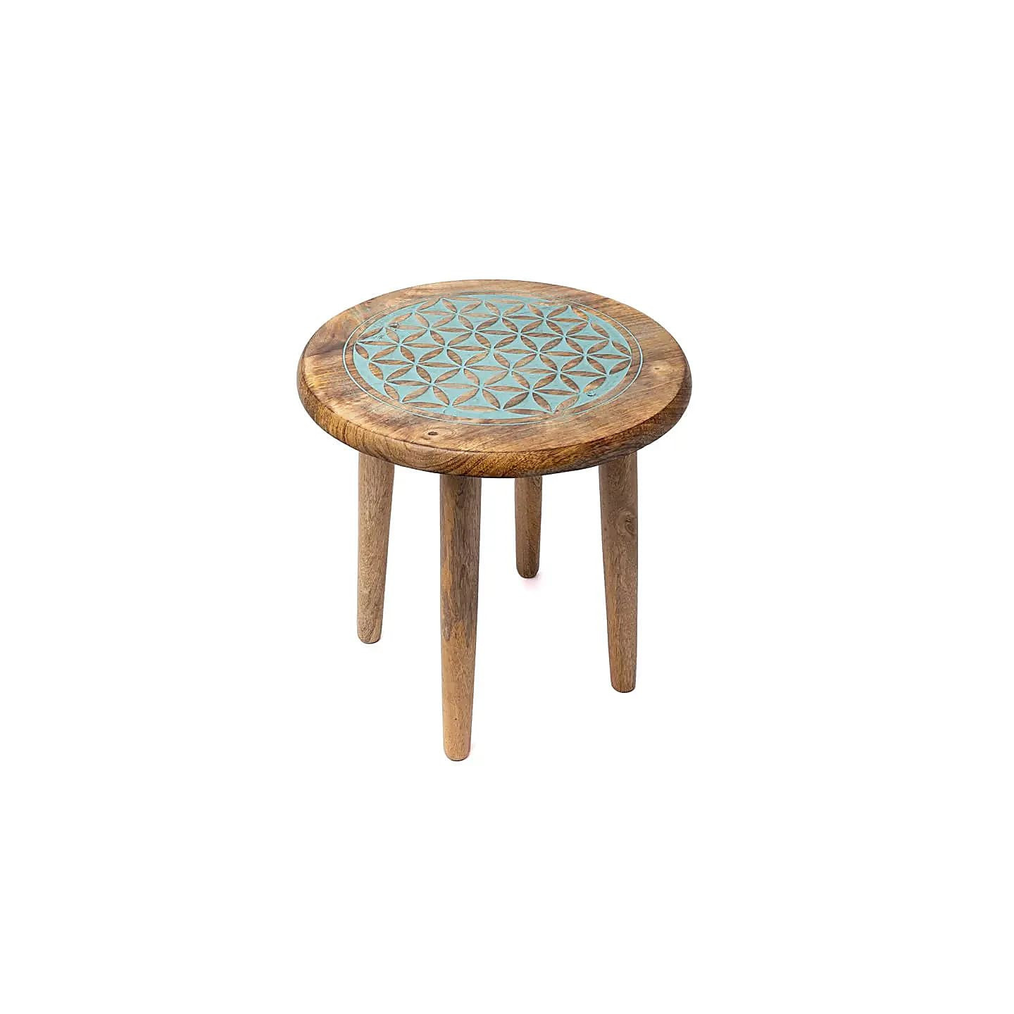 Table d'appoint impression bleue Fleur de Vie bois de m... | Pieralune