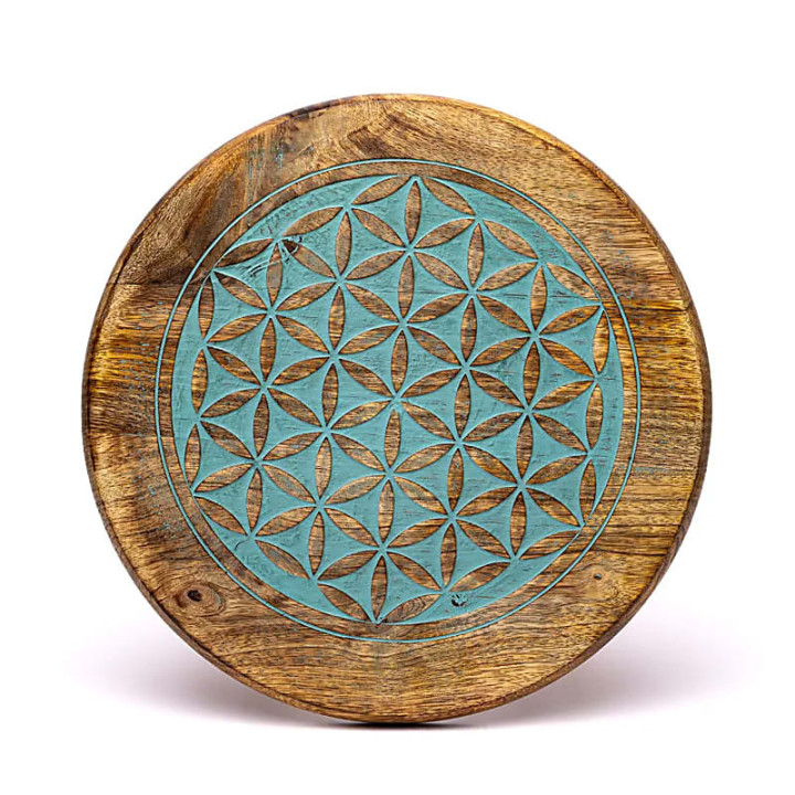 Table d'appoint impression bleue Fleur de Vie bois de m... | Pieralune