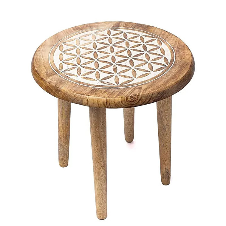 Table d'appoint impression blanche Fleur de Vie bois de... | Pieralune