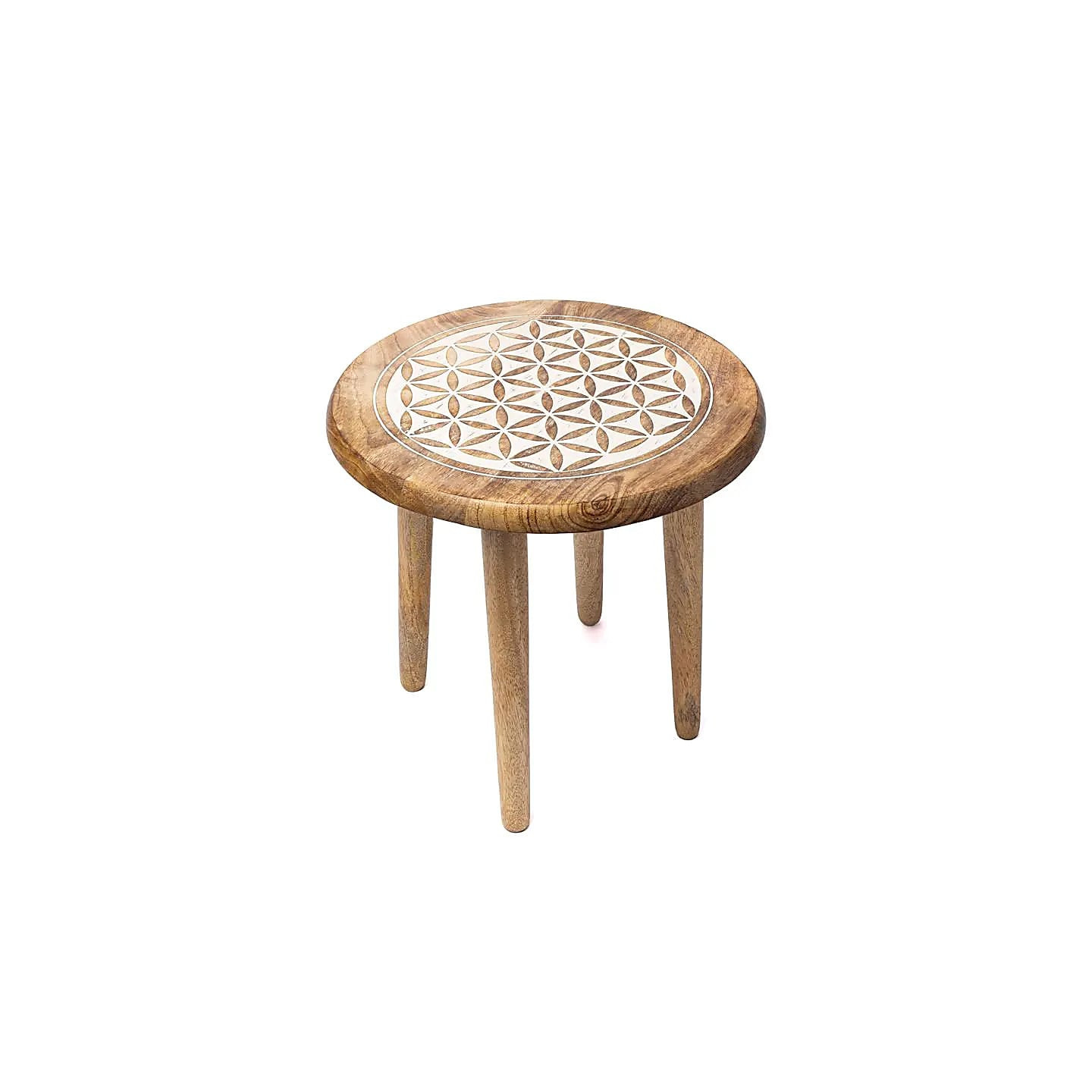 Table d'appoint impression blanche Fleur de Vie bois de... | Pieralune