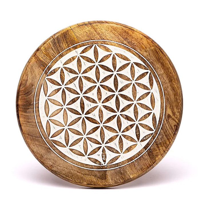 Table d'appoint impression blanche Fleur de Vie bois de... | Pieralune