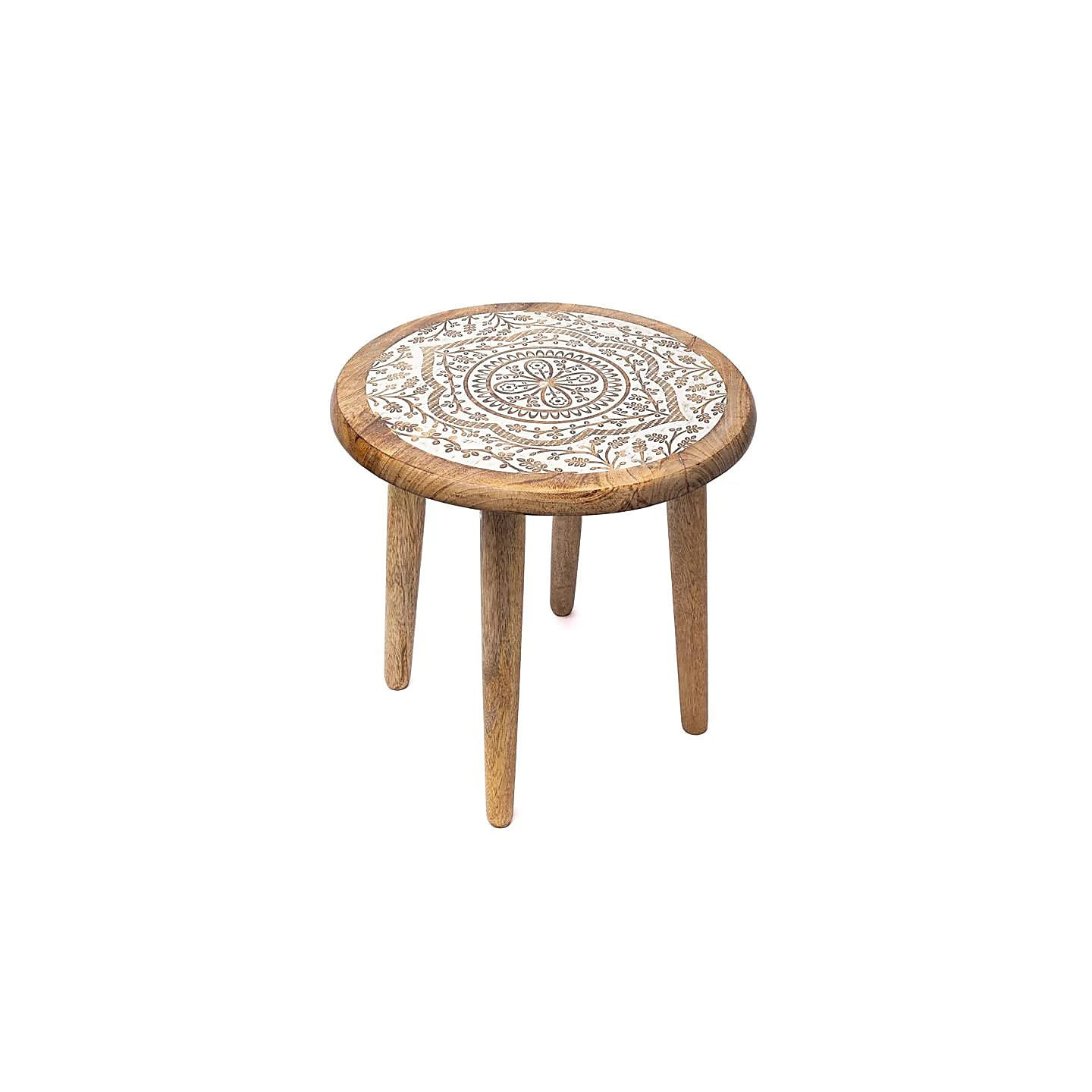 Table d'appoint impression blanche Fleur de Vie bois de... | Pieralune