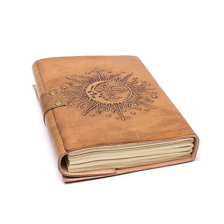Carnet de note Soleil & Lune avec couverture en cuir sy... | Pieralune