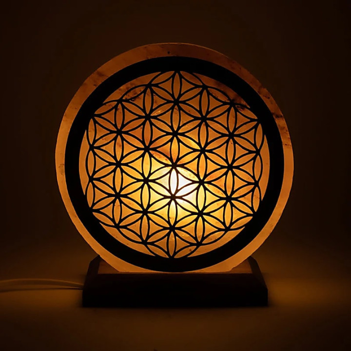 Lampe de sel Fleur de Vie avec câble et LED | Pieralune