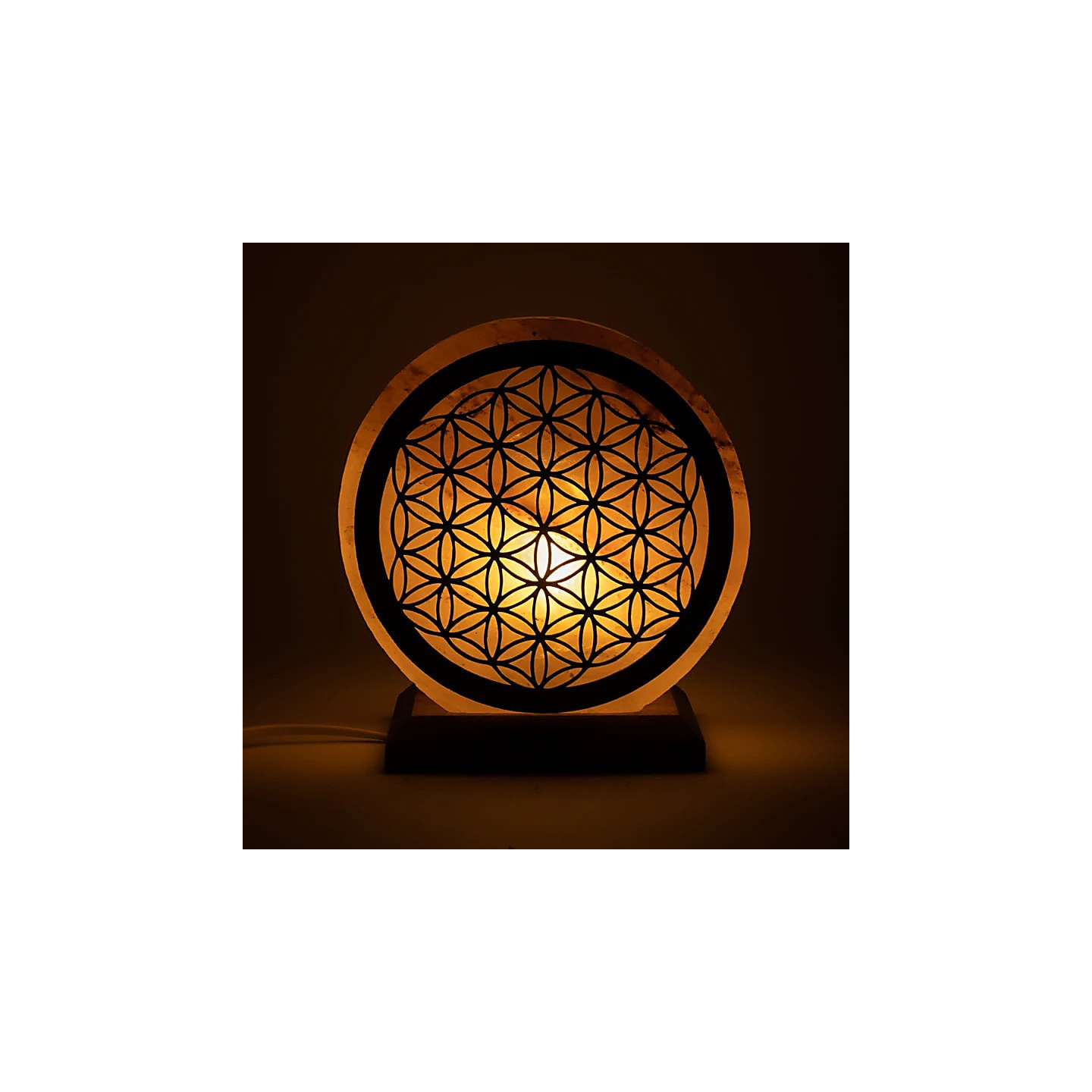 Lampe de sel Fleur de Vie avec câble et LED | Pieralune