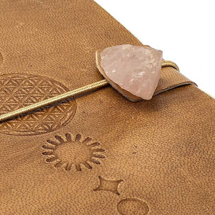 Carnet Fleur de Vie avec quartz rose et couverture en s... | Pieralune