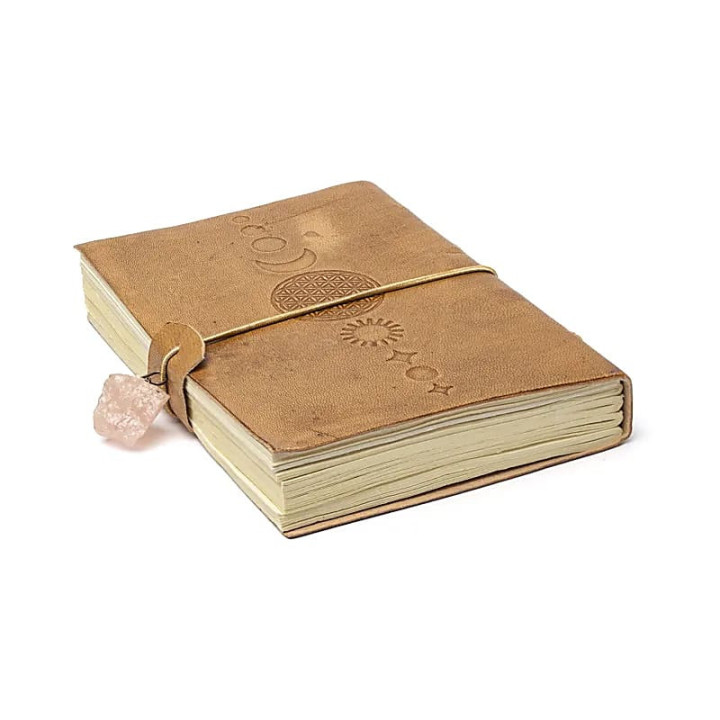 Carnet Fleur de Vie avec quartz rose et couverture en s... | Pieralune