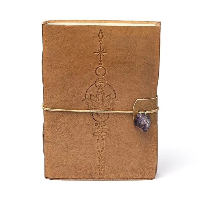Carnet Lotus avec améthyste et couverture en similicuir | Pieralune