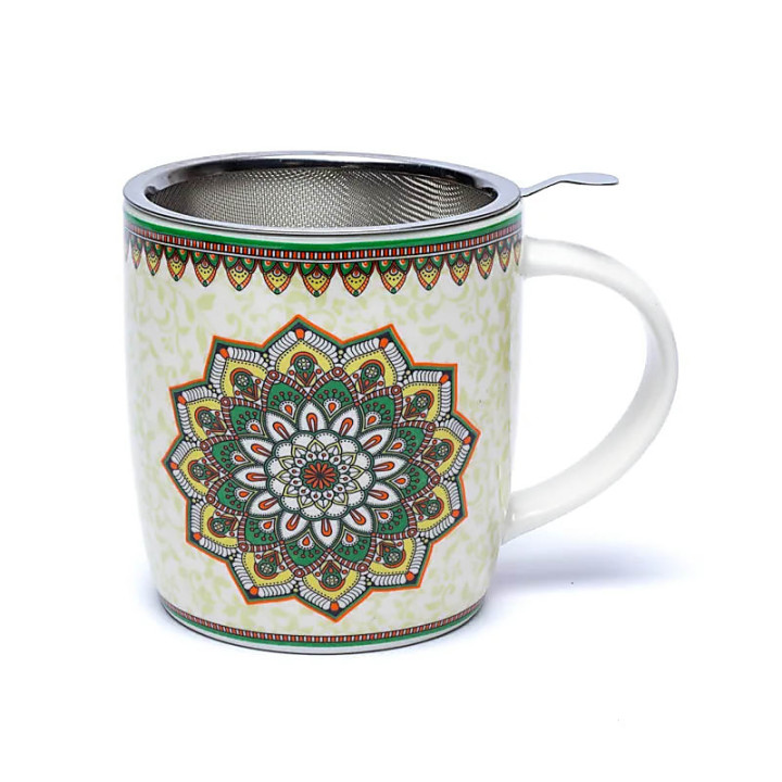 Tasse à thé infuseur Mandala vert | Pieralune