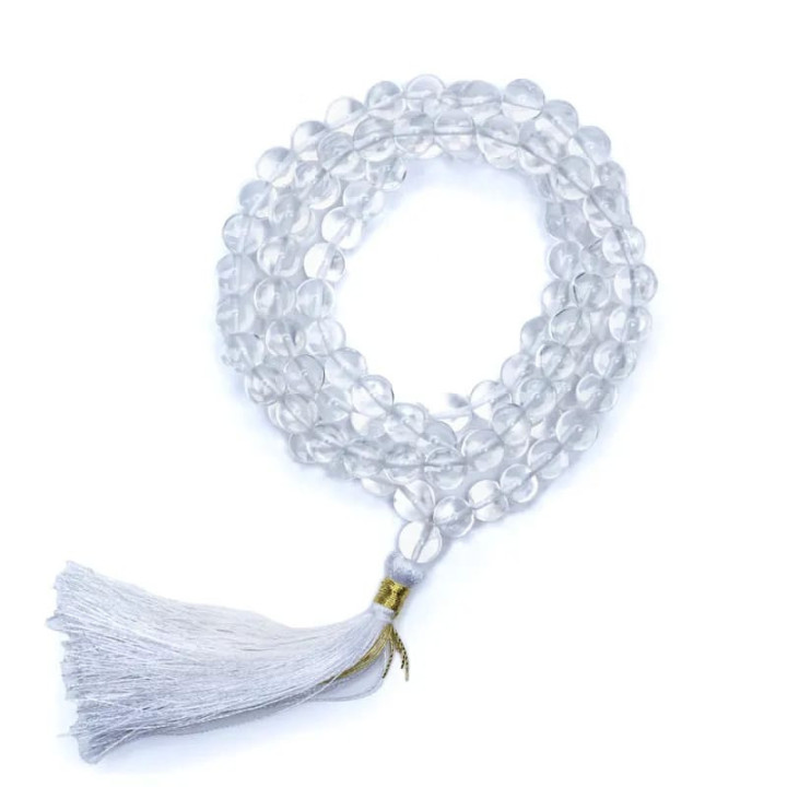 Mala Cristal de roche AA floche blanc 108perles+sac | Pieralune