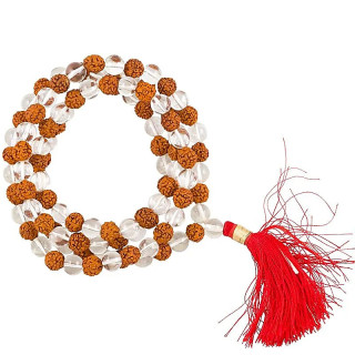 Mala Cristal de roche AA/Rudraksha 108 perles+sac | Pieralune