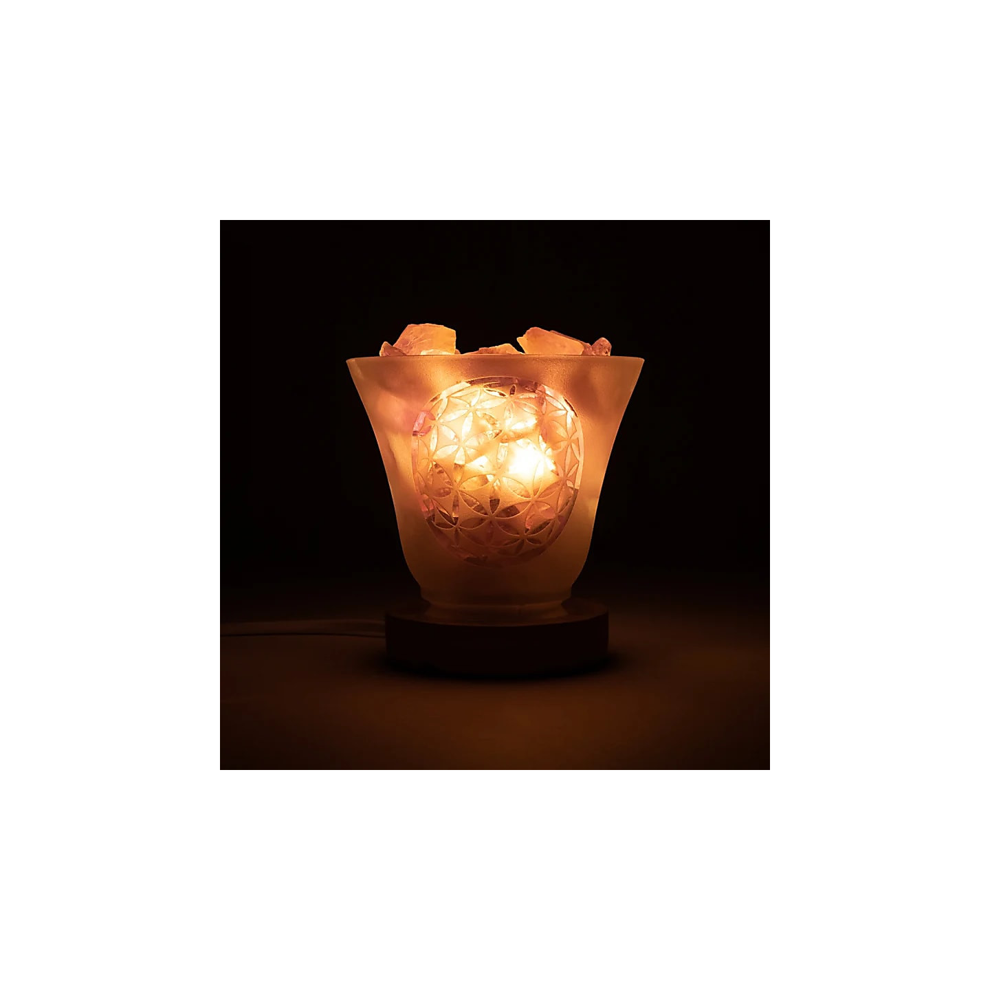 Lampe gemme fleur de vie avec câble et LED | Pieralune