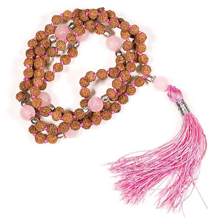 Mala Rudraksha et Quartzrose avec gland | Pieralune