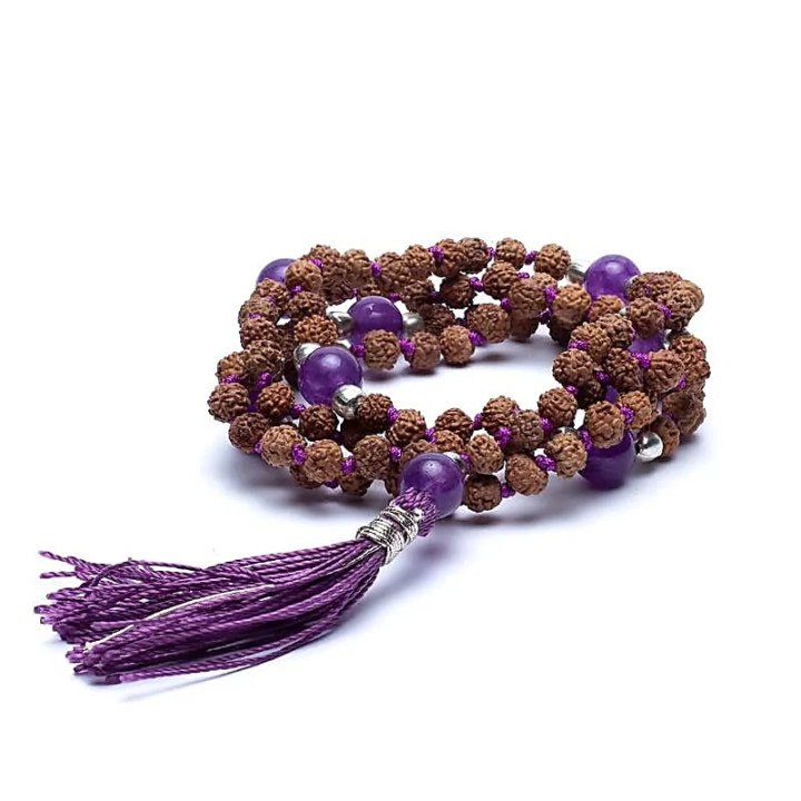 Mala Rudraksha et Améthyste gland violet | Pieralune