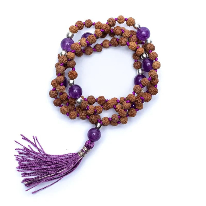 Mala Rudraksha et Améthyste gland violet | Pieralune