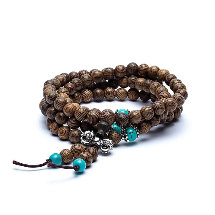 Mala de bois avec perles ornementales et dorje | Pieralune