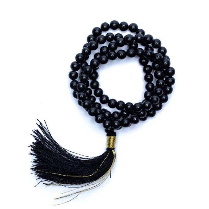 Mala Shungite qualité AA 108 perles + sachet en brocart | Pieralune