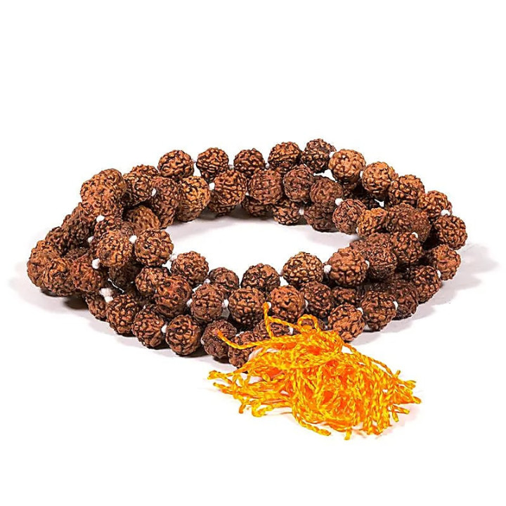 Mala Rudraksha 108 grains avec houpe orange | Pieralune