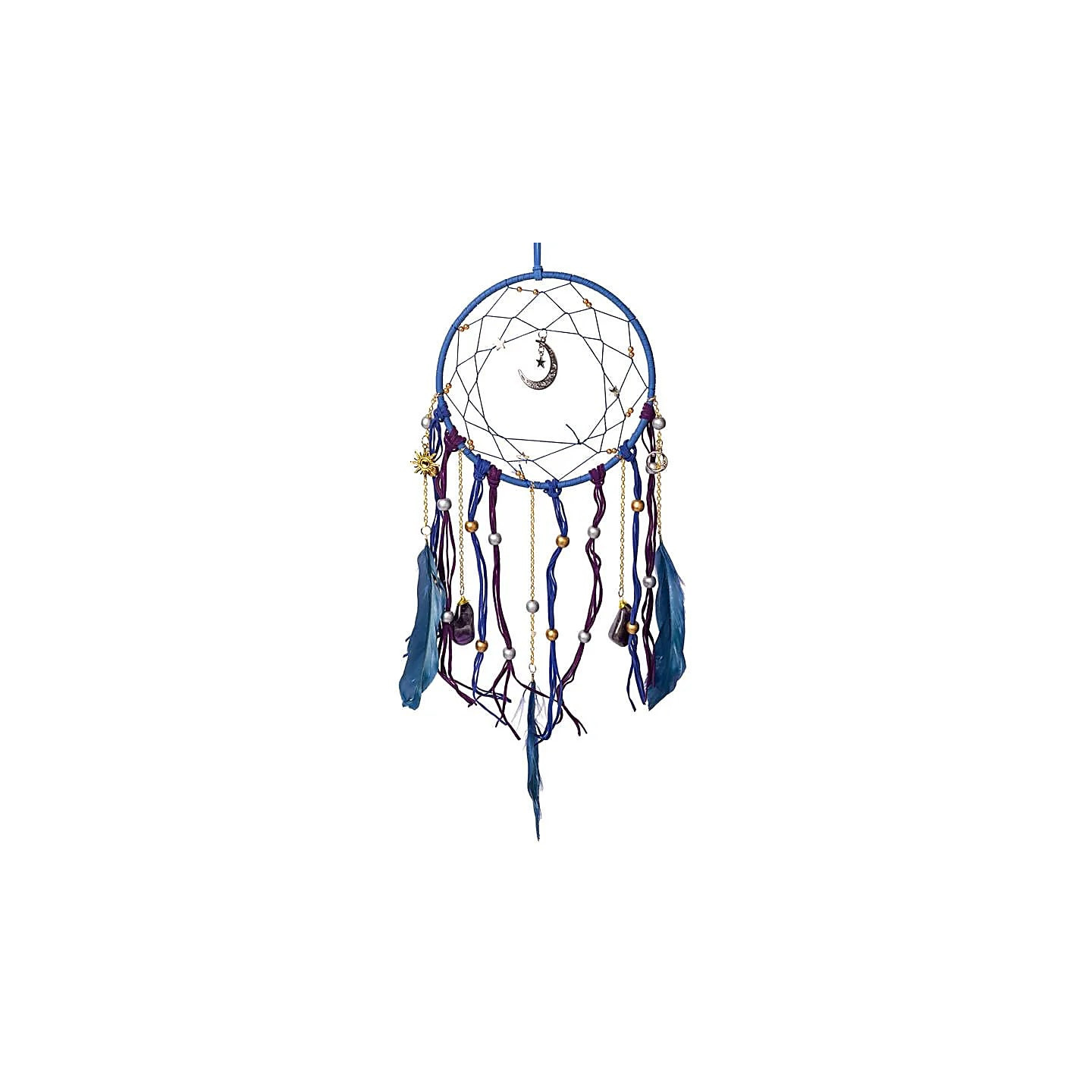 Capteur de rêves lune avec améthyste roulée – ±16x45cm | Pieralune