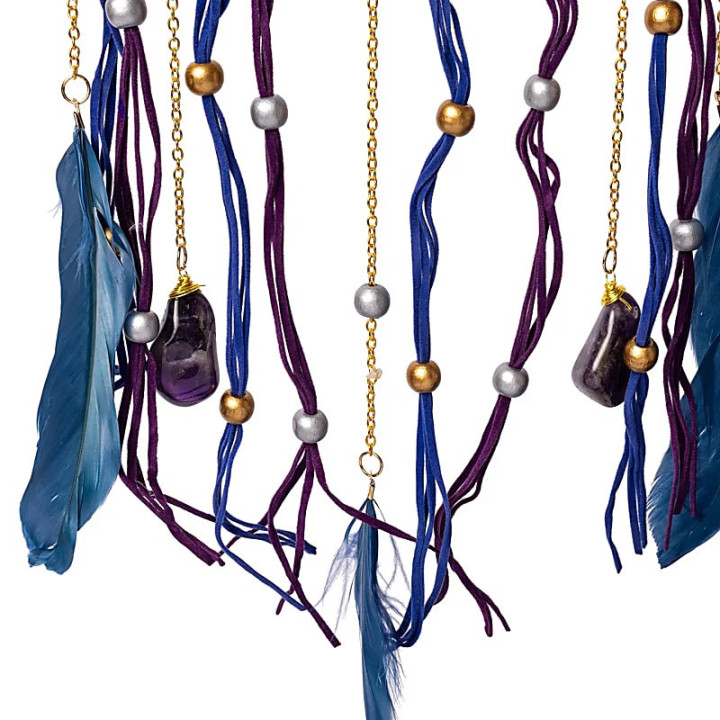 Capteur de rêves lune avec améthyste roulée – ±16x45cm | Pieralune