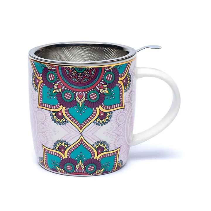 Tasse à thé infuseur Mandala turquoise | Pieralune
