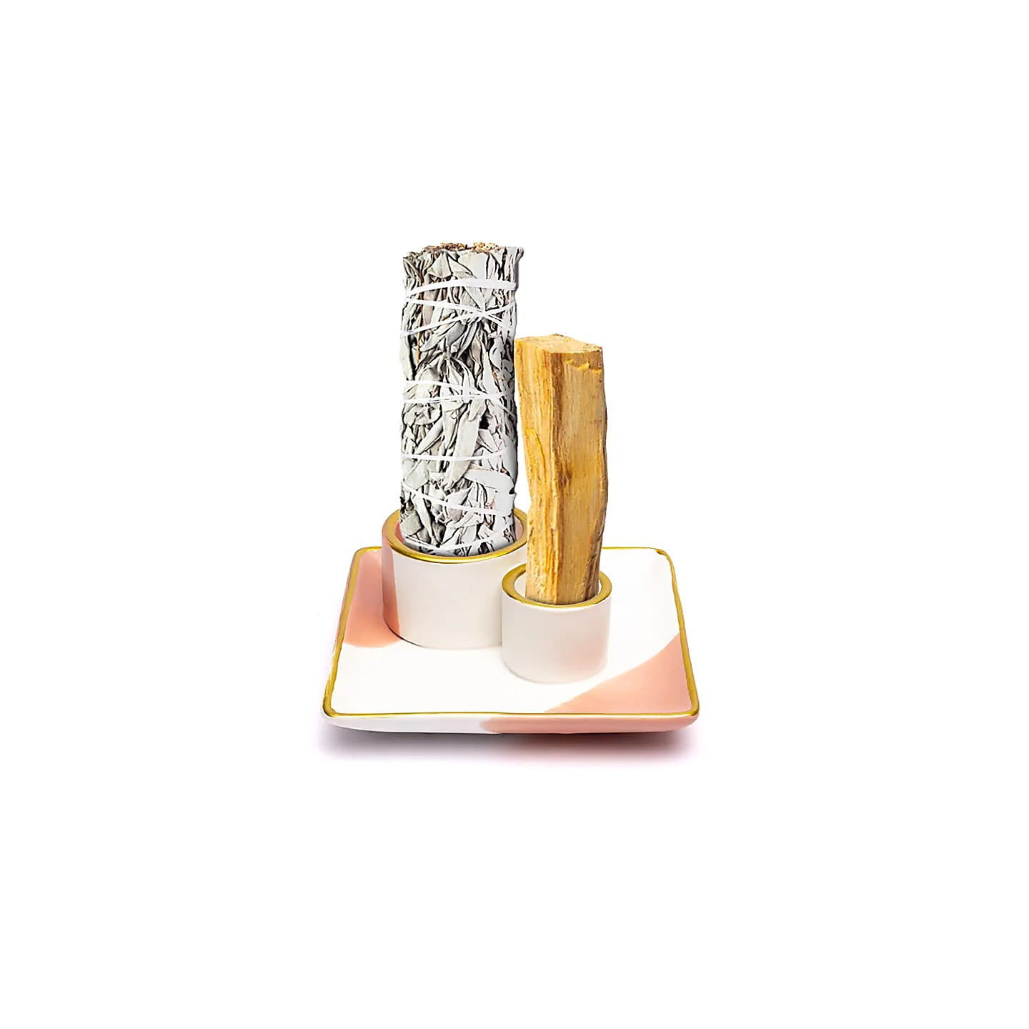 Brûleur en céramique smudge et Palo Santo fleur rose/bl... | Pieralune