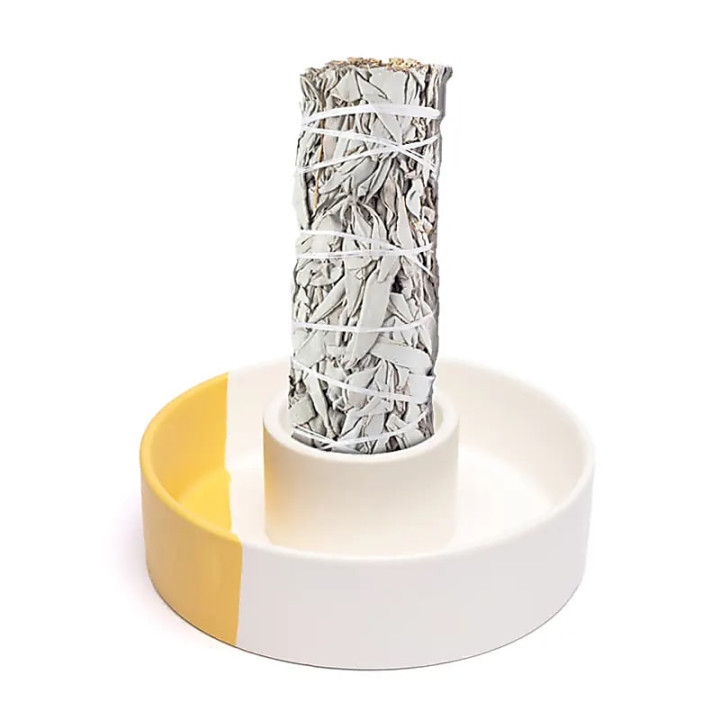 Brûleur à smudge en céramique blanc/ocre | Pieralune