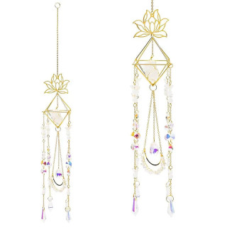 Attrape-soleil lotus et papillons avec cristal de roche | Pieralune