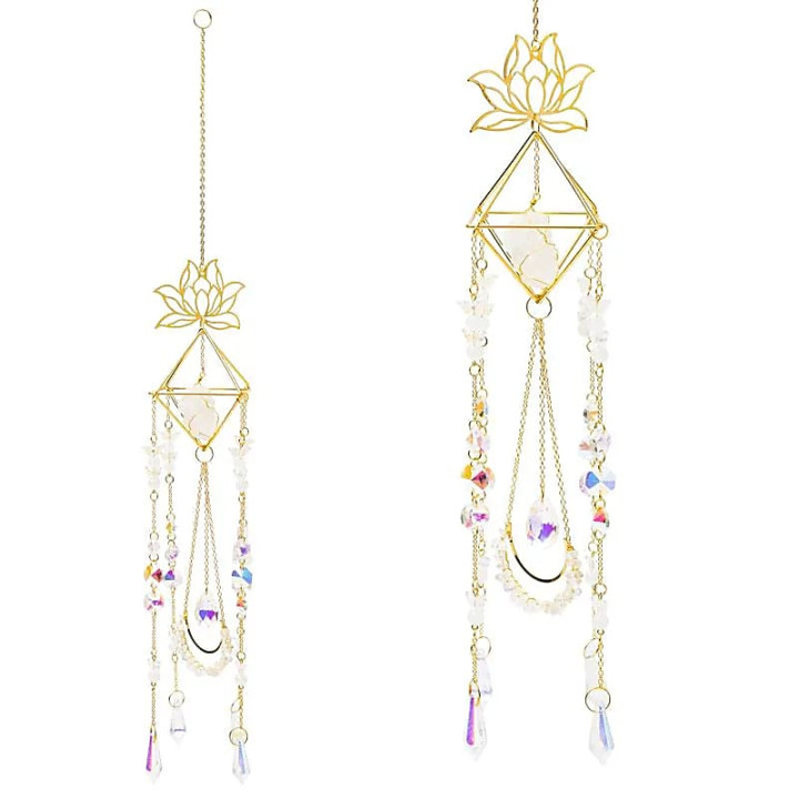 Attrape-soleil lotus et papillons avec cristal de roche | Pieralune