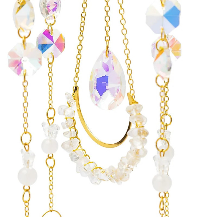 Attrape-soleil lotus et papillons avec cristal de roche | Pieralune