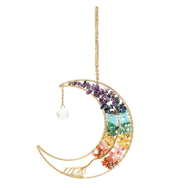 Attrape-soleil lune avec arbre de vie et pierres de chakra | Pieralune