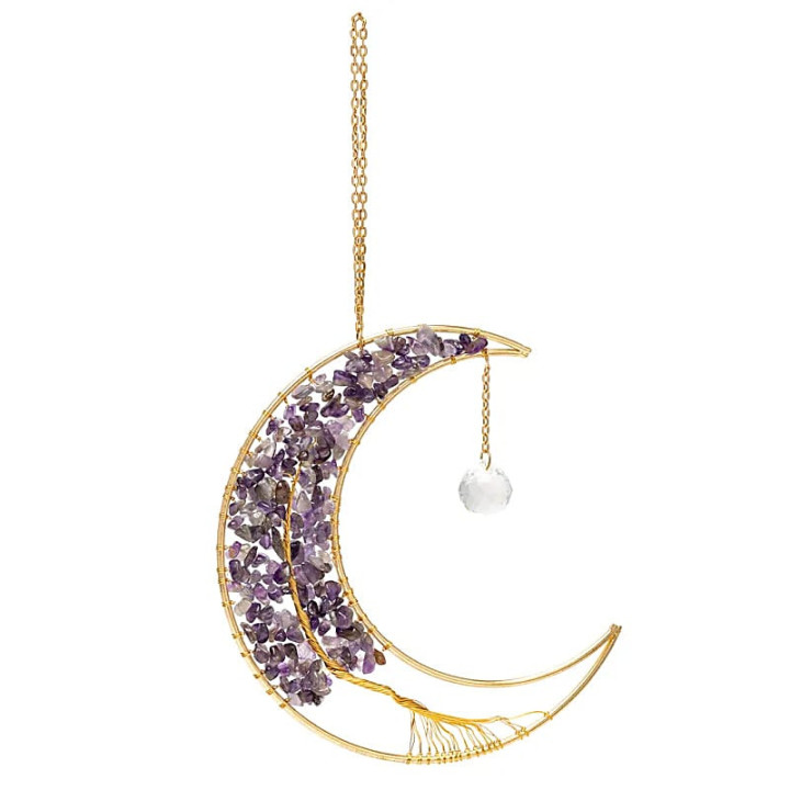 Attrape-soleil lune avec améthyste et arbre de vie | Pieralune