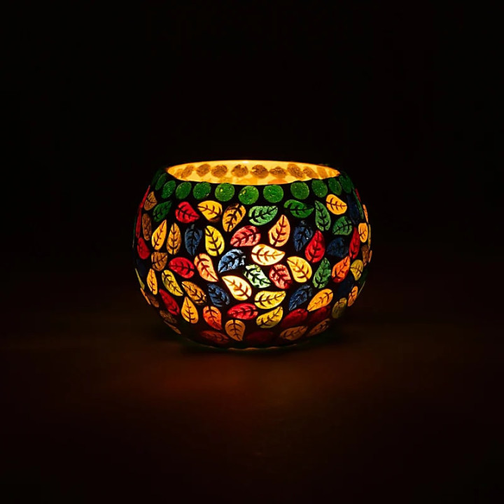 Photophore mosaïque feuilles | Pieralune