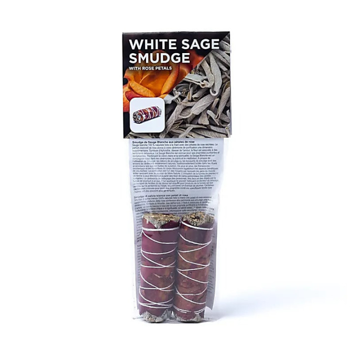 Smudge de Sauge blanche avec pétales de rose S Set de 2 | Pieralune