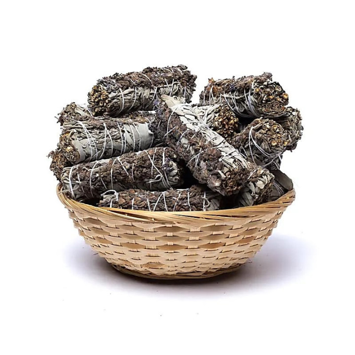 Sauge blanche smudge Lavande S - 24 dans un panier | Pieralune