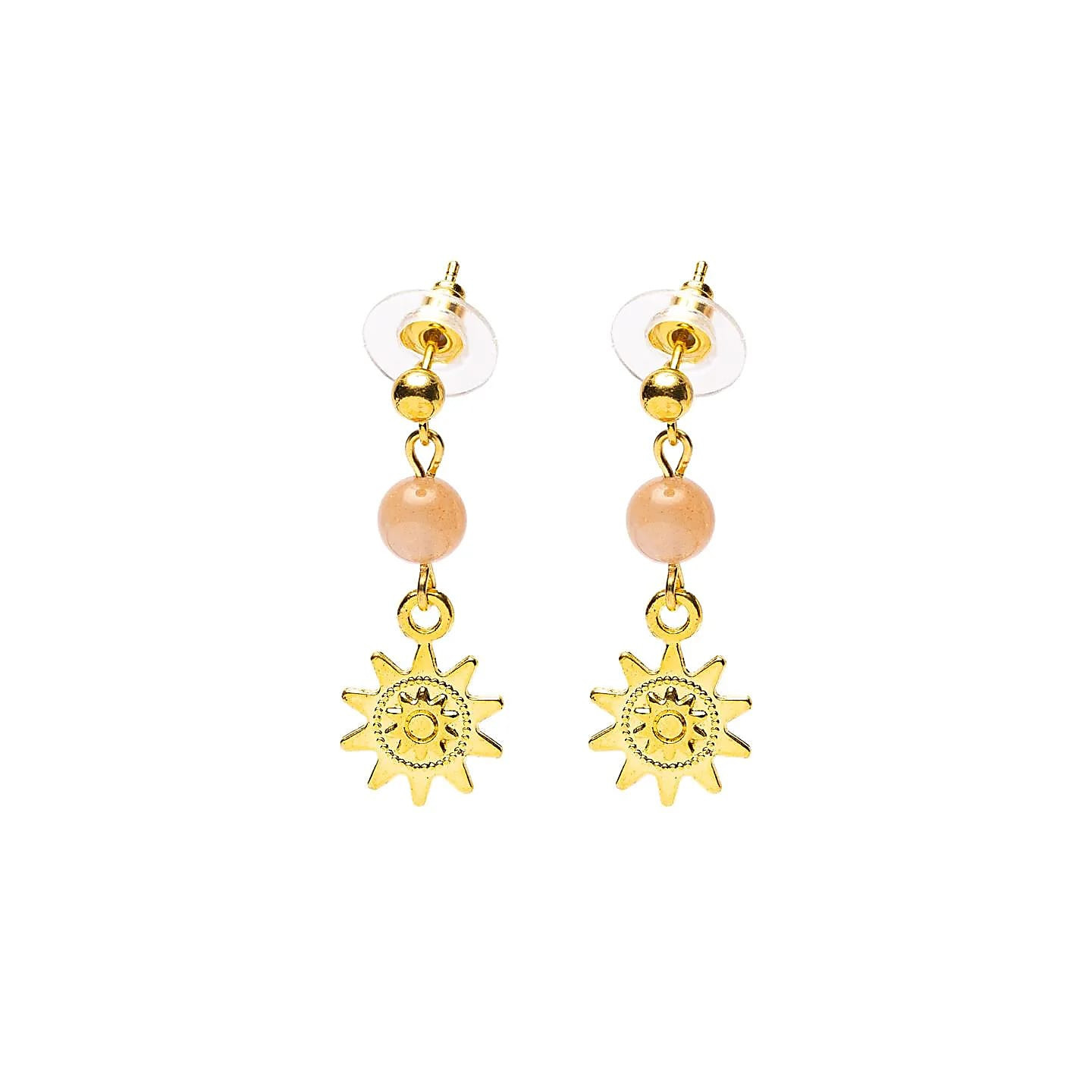 Boucles d'oreilles pierre de soleil et soleil doré | Pieralune