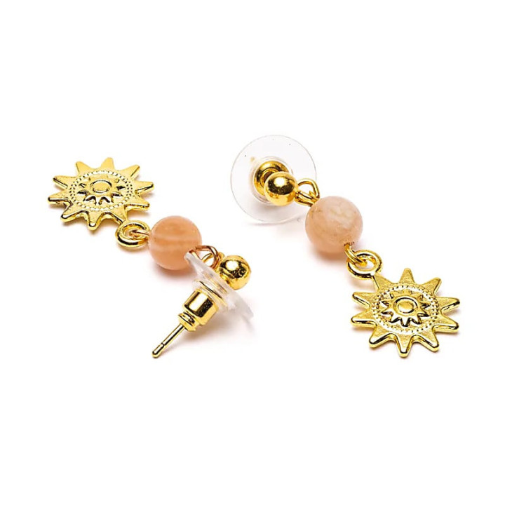 Boucles d'oreilles pierre de soleil et soleil doré | Pieralune