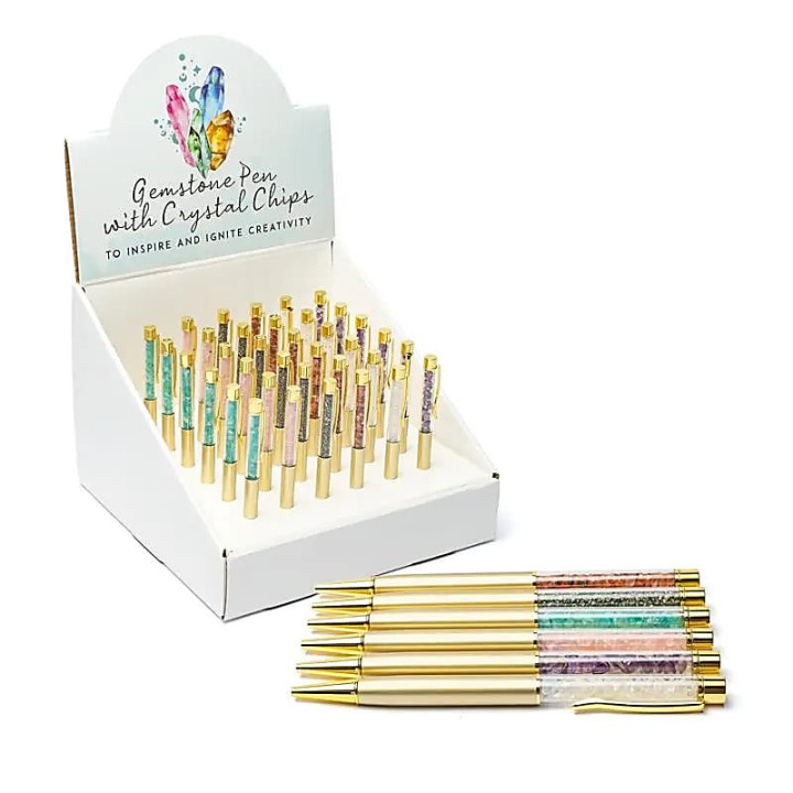 Stylos avec assortiment de pierres en présentoir | Pieralune