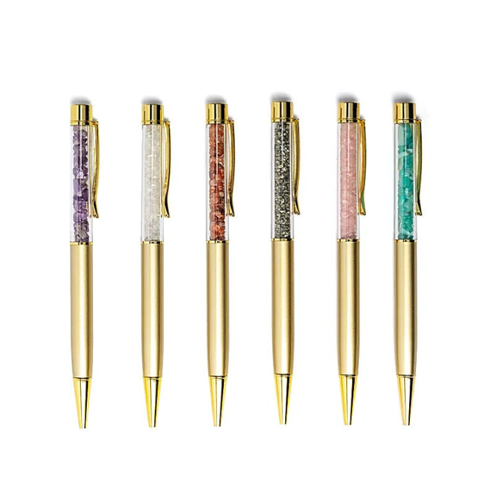 Stylos avec assortiment de pierres en présentoir | Pieralune