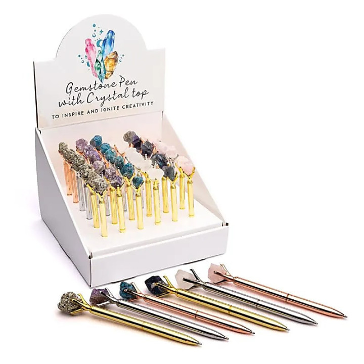Assortiment de 36 stylos avec pierres précieuses dans u... | Pieralune