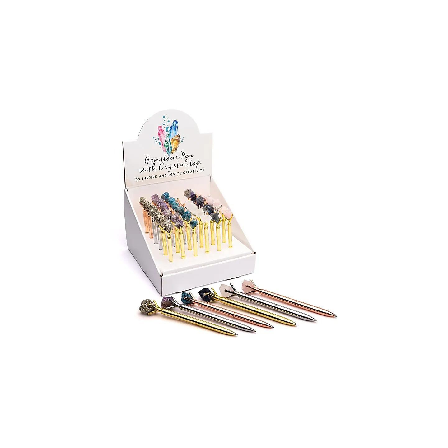 Assortiment de 36 stylos avec pierres précieuses dans u... | Pieralune