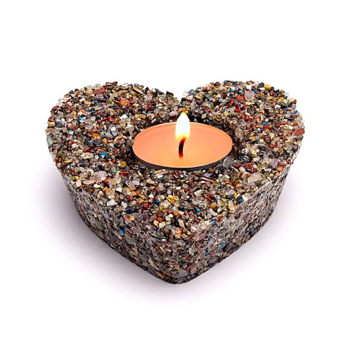 Bougeoir cœur pierres précieuses mélangées | Pieralune